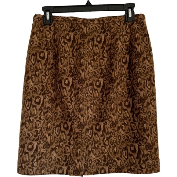 Ann Taylor Loft Wool A-Line Pencil Skirt Leopard Print Size 6 Brown Mini Work - Picture 2 of 5